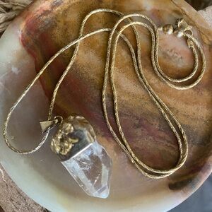 Gold and Clear Quartz Pendant Necklace